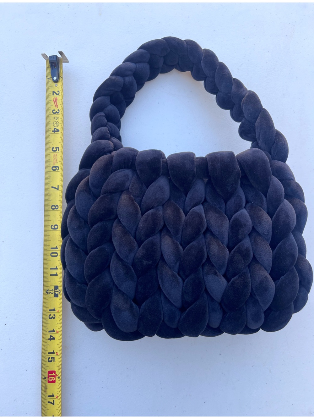 Braided Plush Shoulder Bag in black